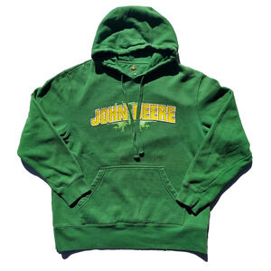 John Deere Hoodie Men's M Green Sweatshirt Tractor Pullover Farming Front & Back